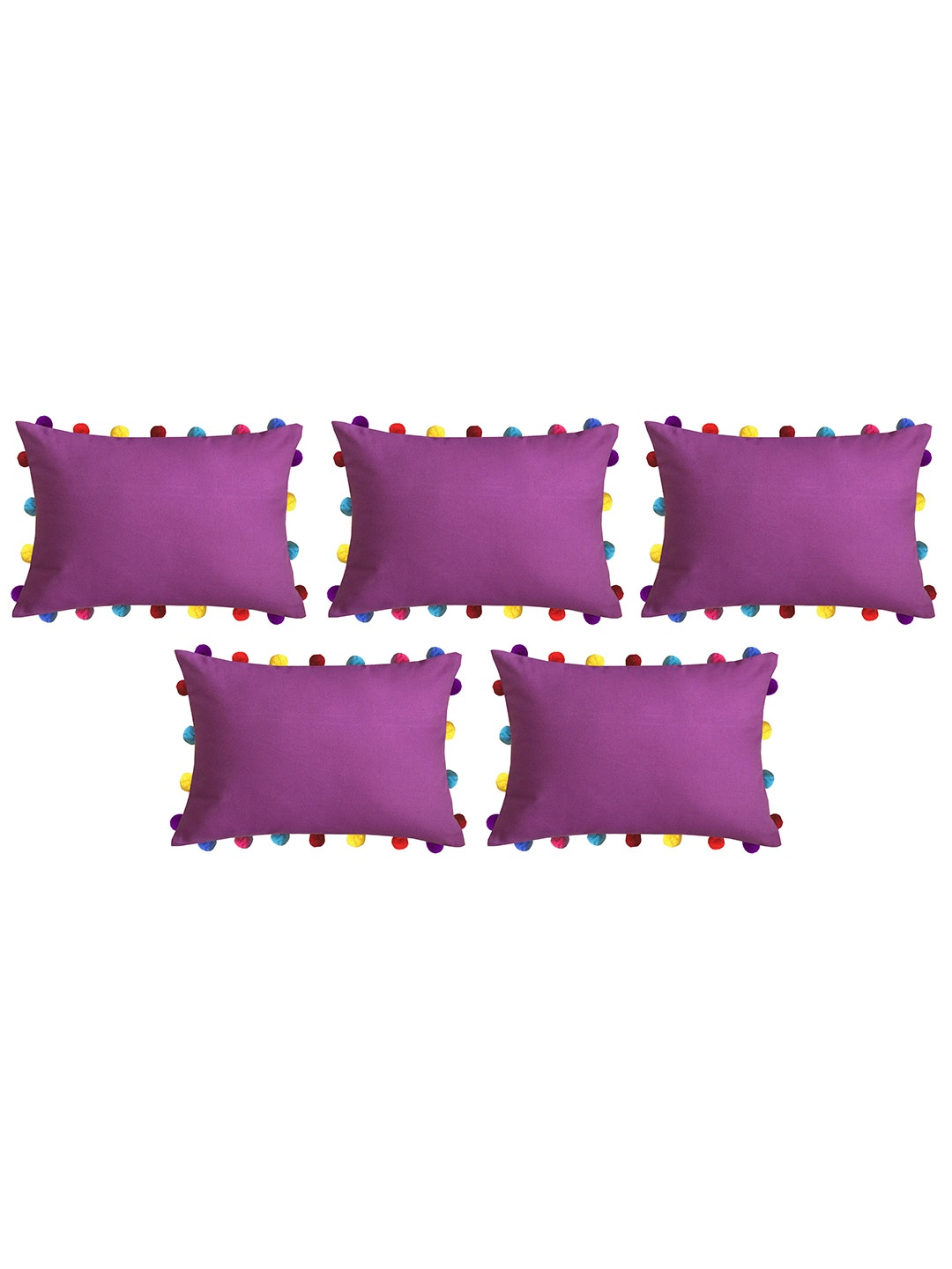 

Lushomes Violet Set of 5 Rectangle Cushion Covers With Pom Poms