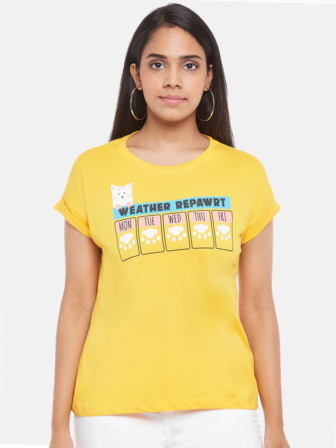 

People Women Yellow & White Typography Printed Organic Cotton T-shirt