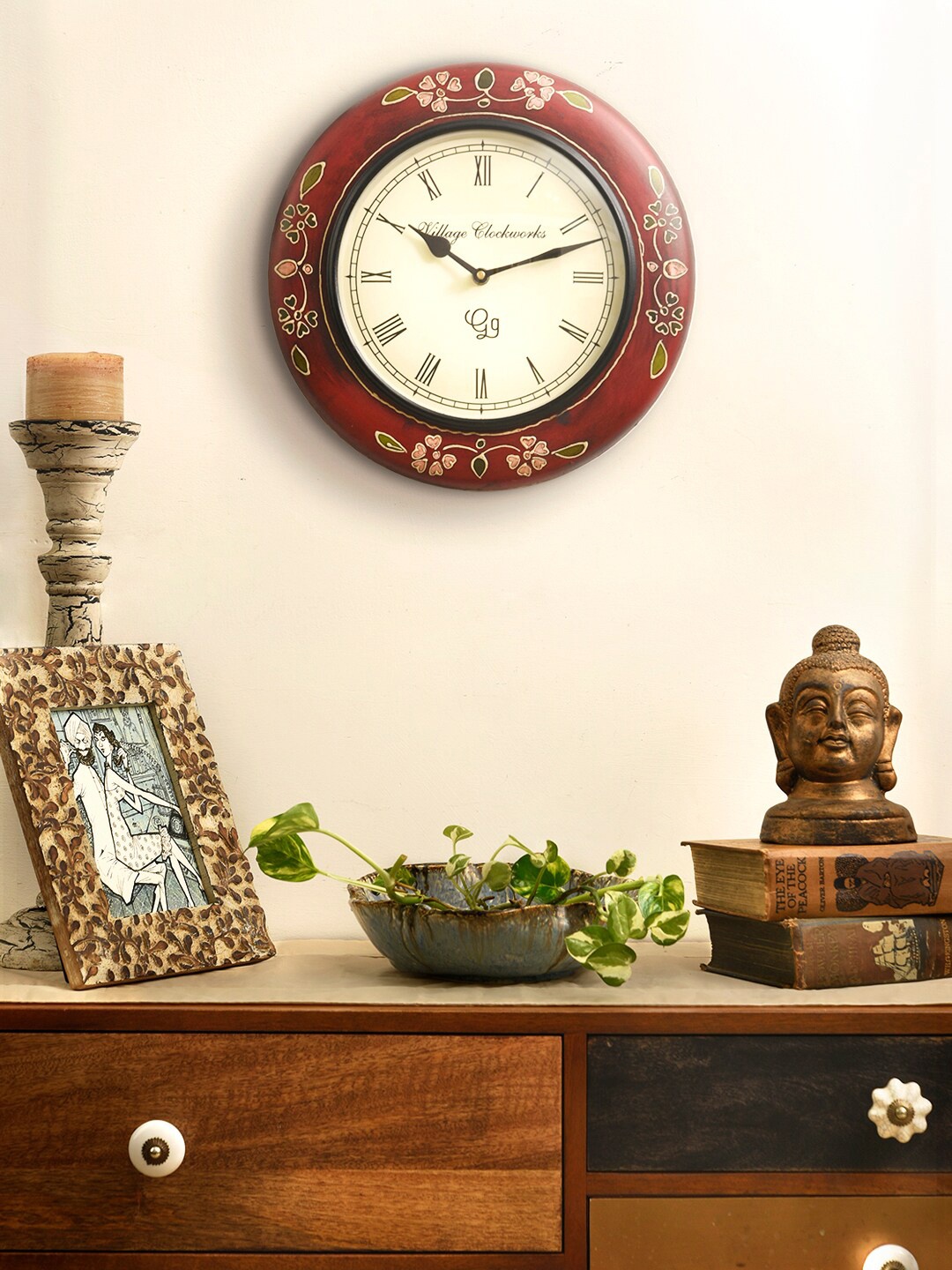 

green girgit Rust & Beige Printed Traditional Wall Clock
