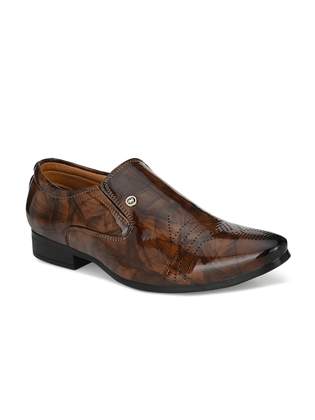 

RL Rocklin Men Brown & Black Printed Formal Slip-Ons