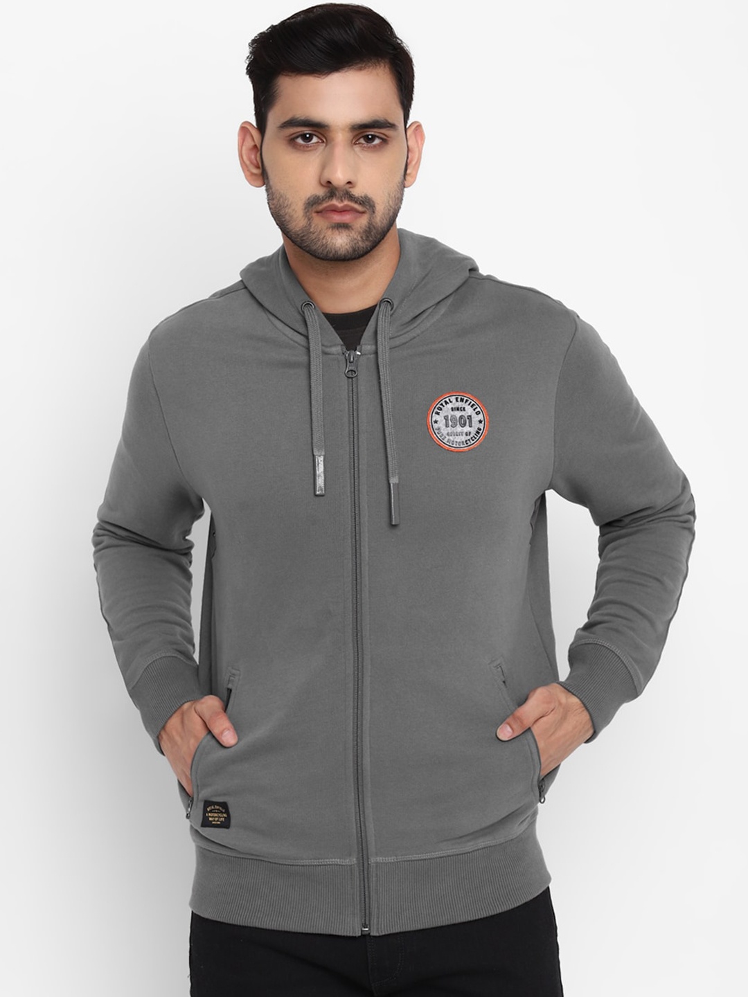 

Royal Enfield Men Grey Hooded Sweatshirt