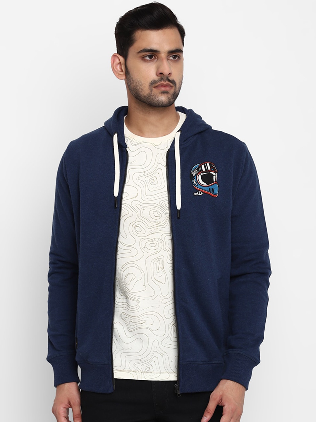 

Royal Enfield Men Navy Blue Hooded Cotton Sweatshirt