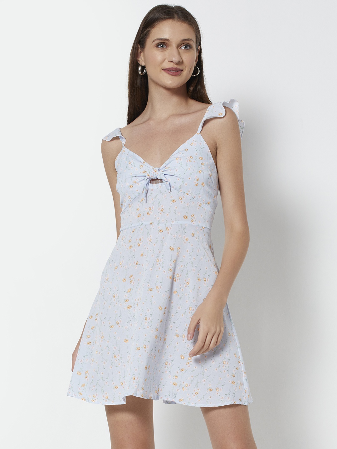 

URBANIC Blue & Orange Floral A-Line Dress
