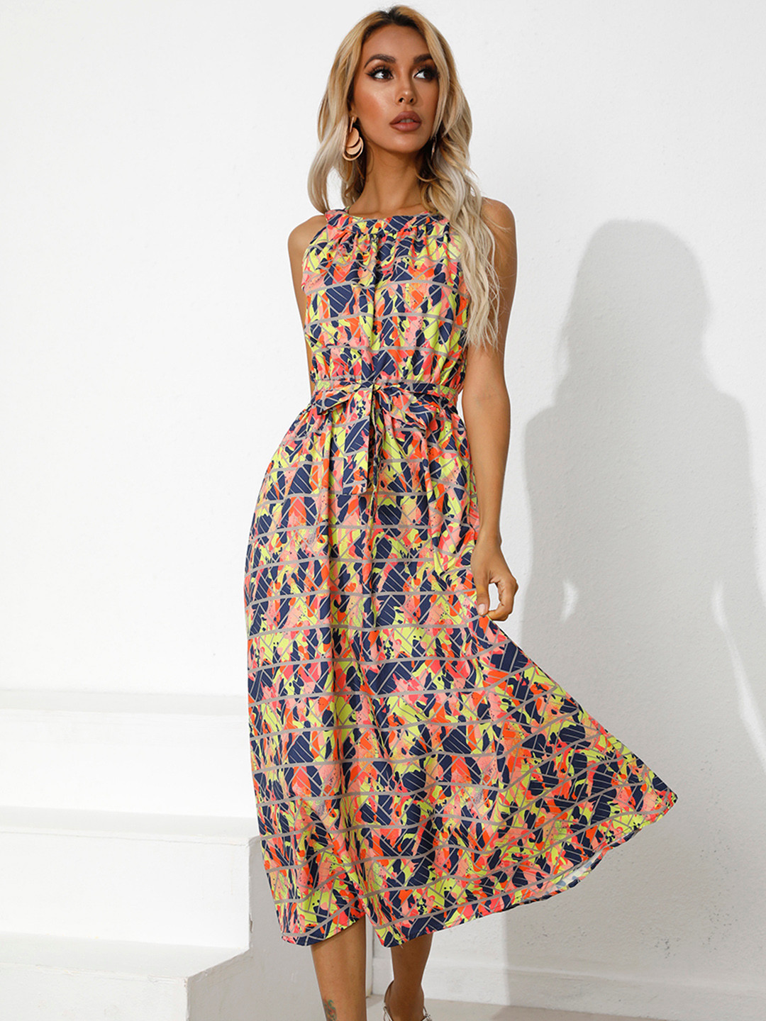 

URBANIC Red & Navy Blue A-Line Tank Dress