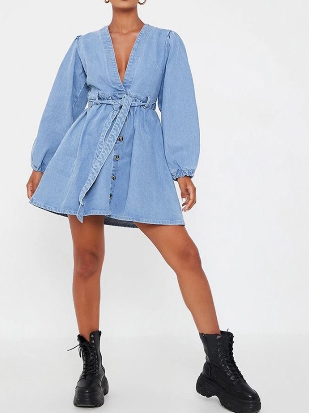 

URBANIC Blue Solid Simplicity Shirt Dress