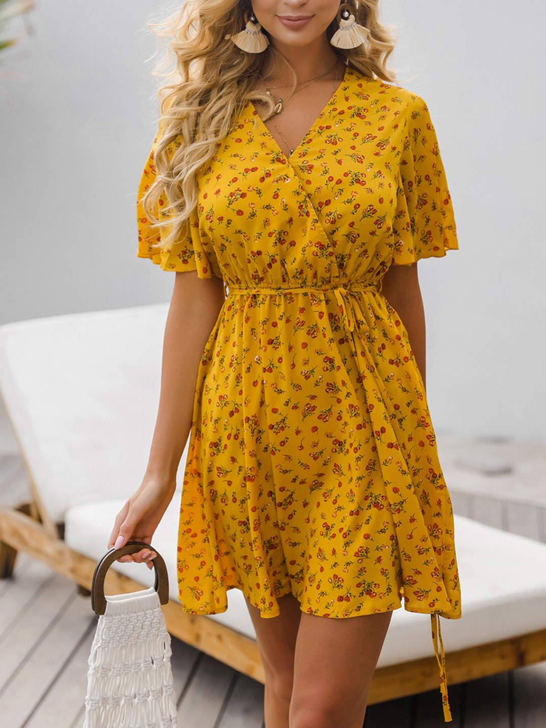 

URBANIC Women Yellow & Red Floral Dress