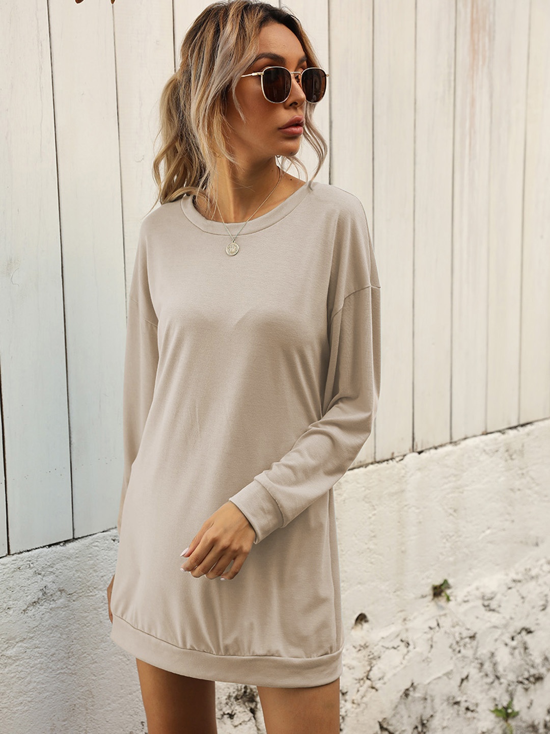 

URBANIC Beige Solid Jumper Dress