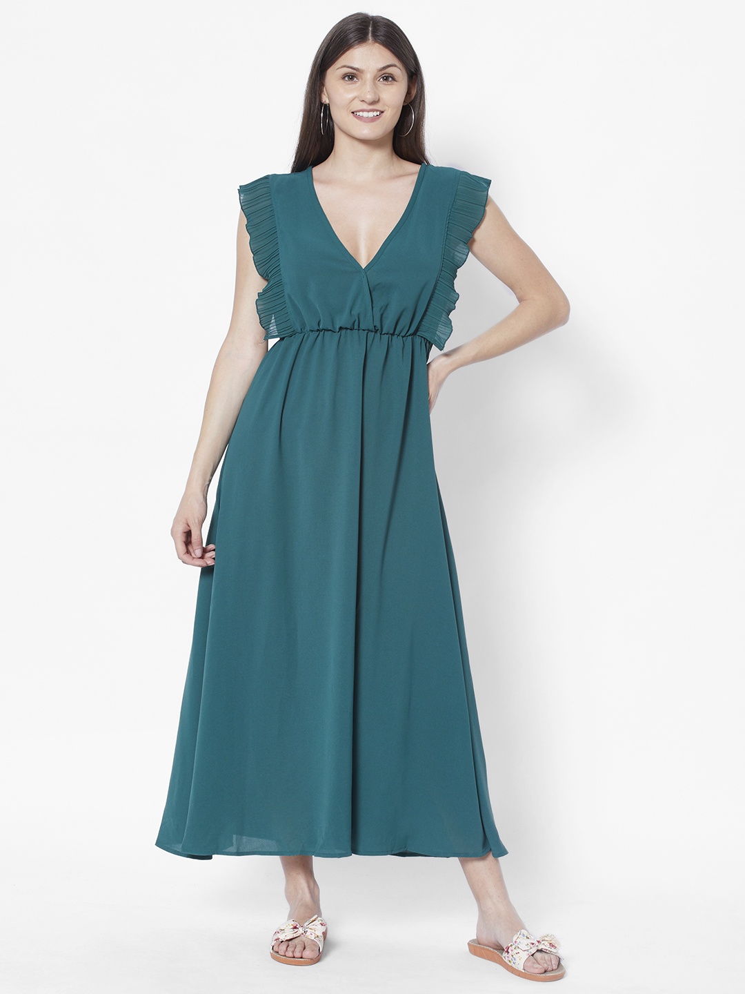 

URBANIC Teal Blue Solid Maxi Wrap Dress