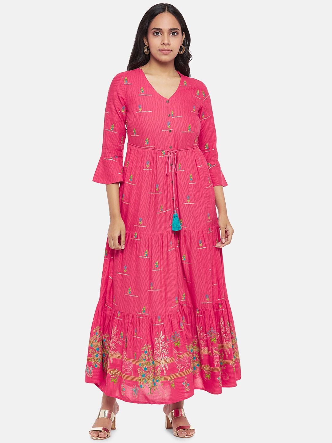 

AKKRITI BY PANTALOONS Pink Floral Printed Maxi Flared Dress