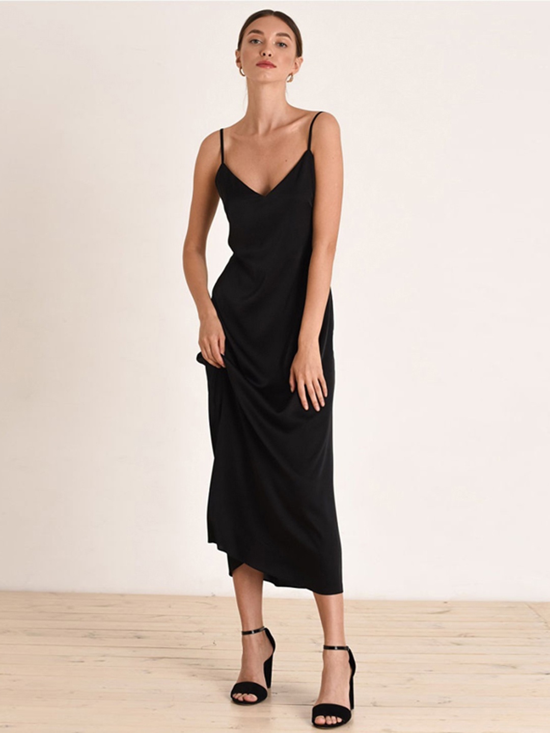 

URBANIC Women Black A-Line Midi Dress