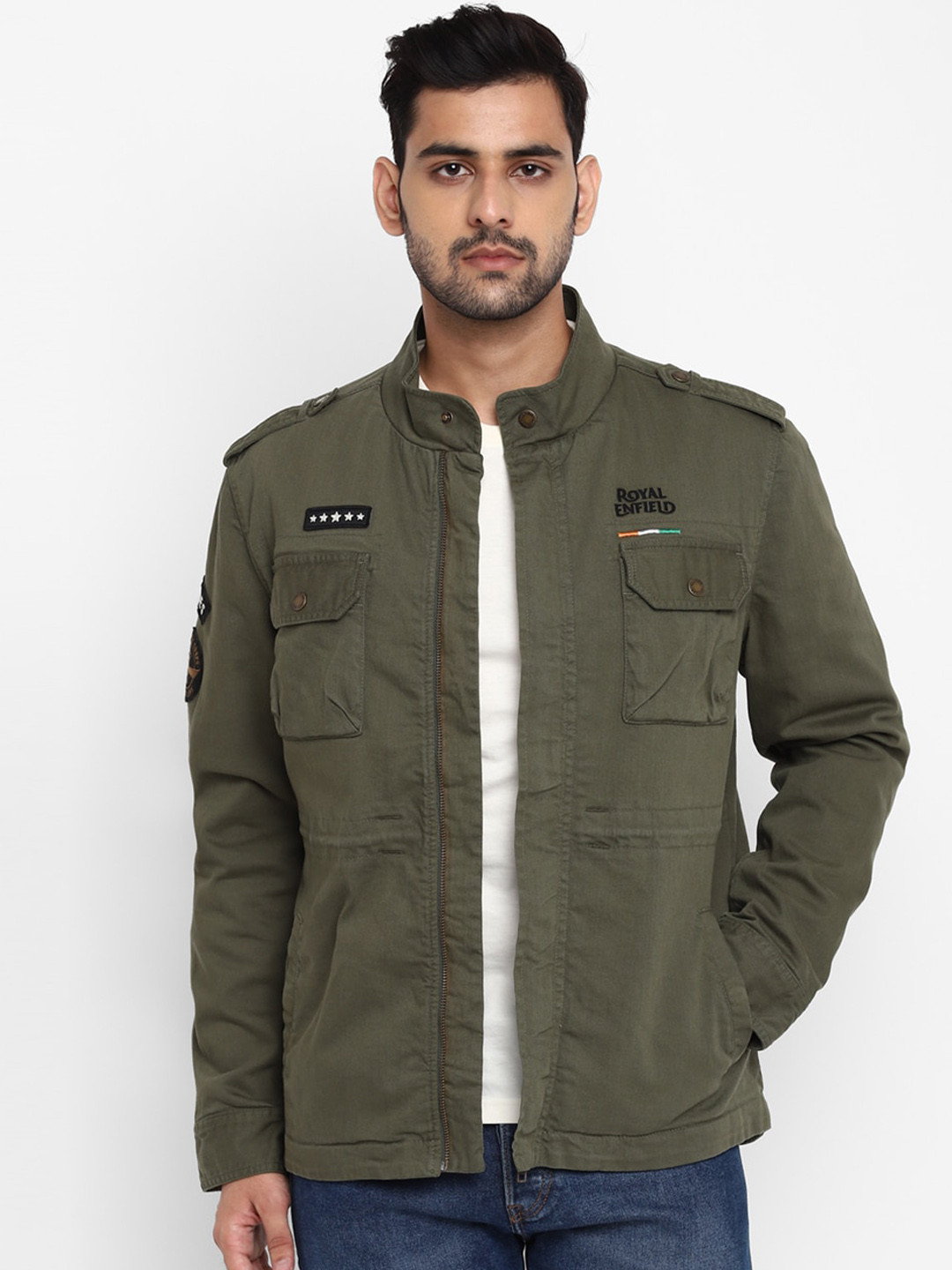 

Royal Enfield Men Olive Green Biker Jacket