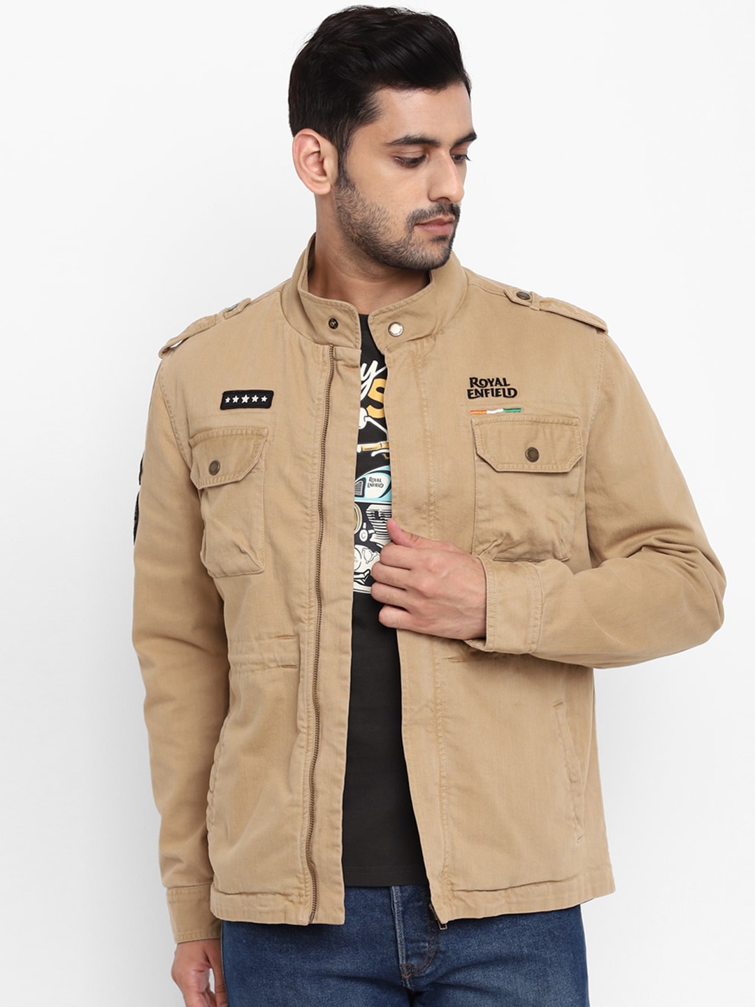 

Royal Enfield Men Khaki Tailored Jacket