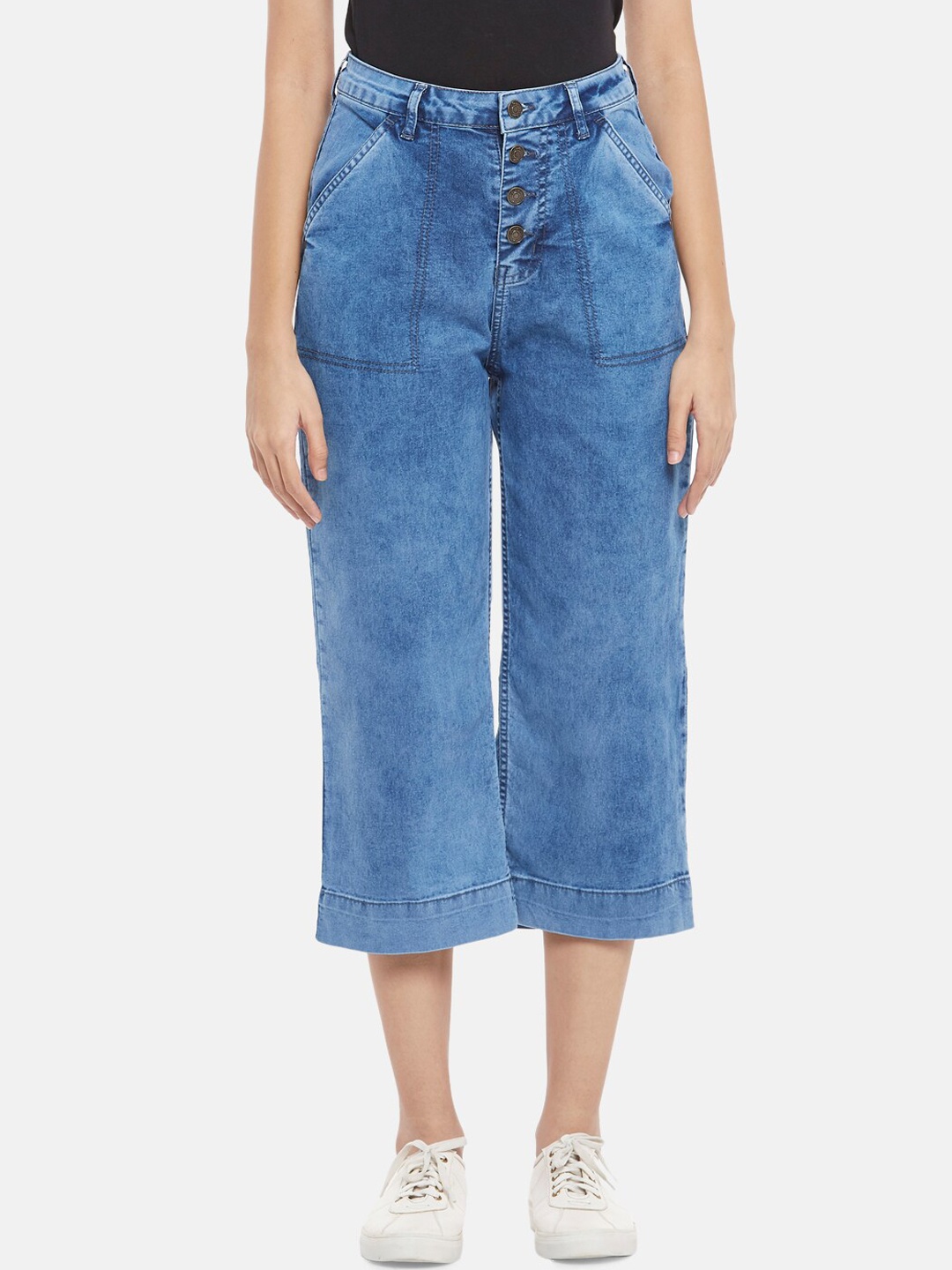

People Women Blue Tapered Fit High-Rise Light Fade Jeans