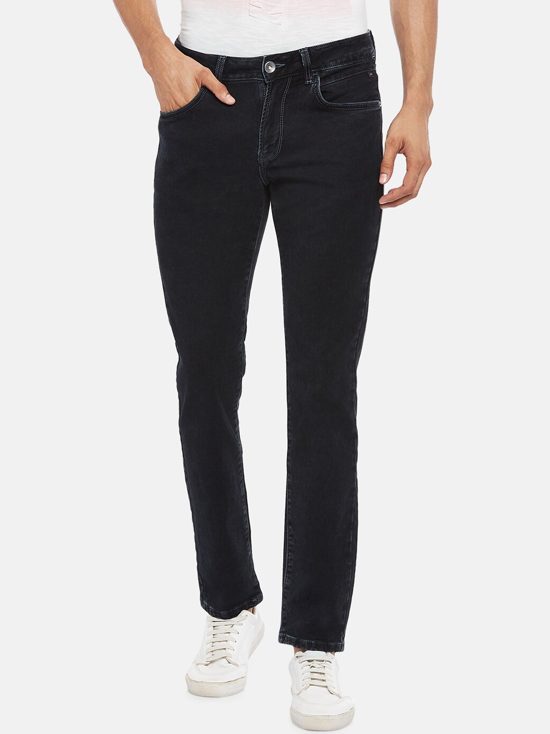 

SF JEANS by Pantaloons Men Black Solid Slim Fit Cropped Jeans