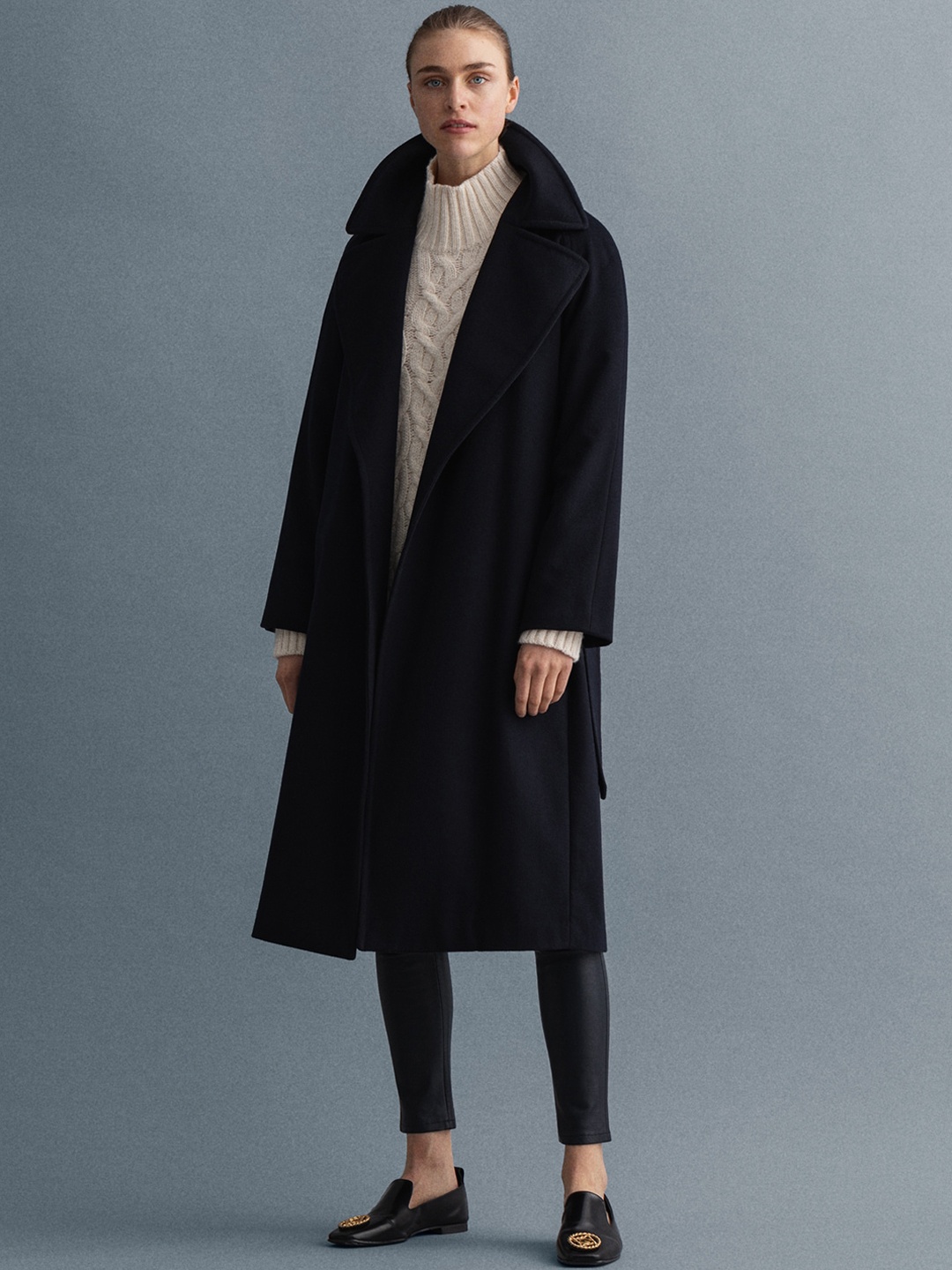 

GANT Women Navy Blue Solid Longline Straight Trench Coat