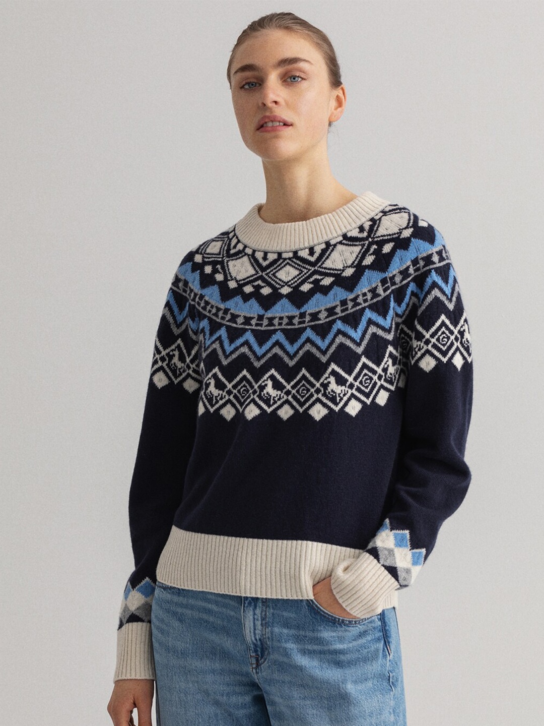 

GANT Women Blue & Cream-Coloured Fair Isle Pullover