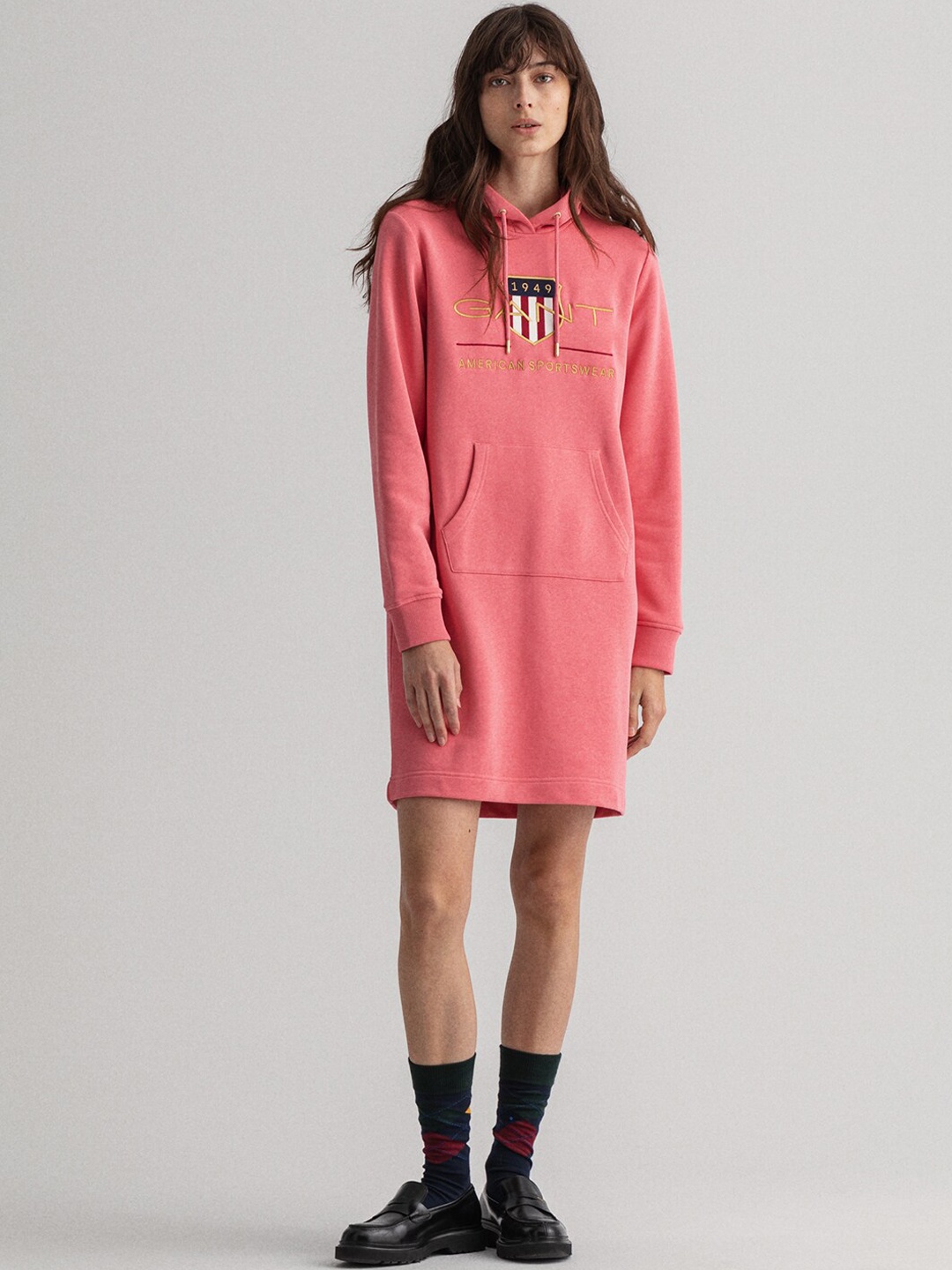 

GANT Red Embroidered Hooded T-shirt Dress
