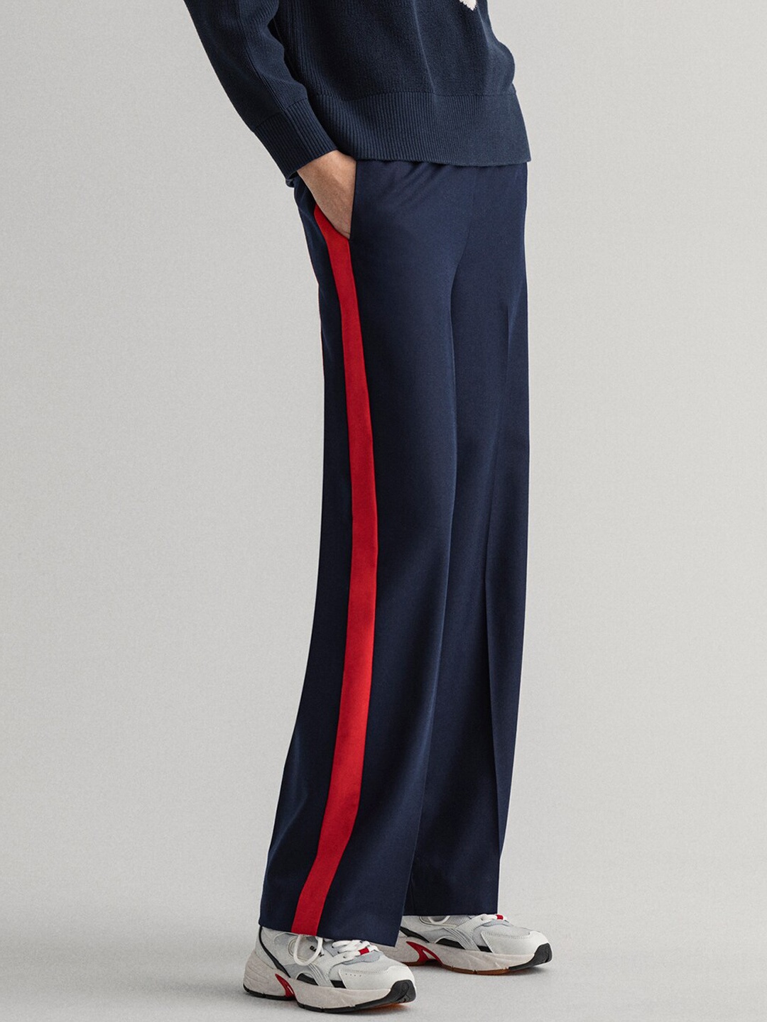 

GANT Women Blue Striped Parallel Trousers