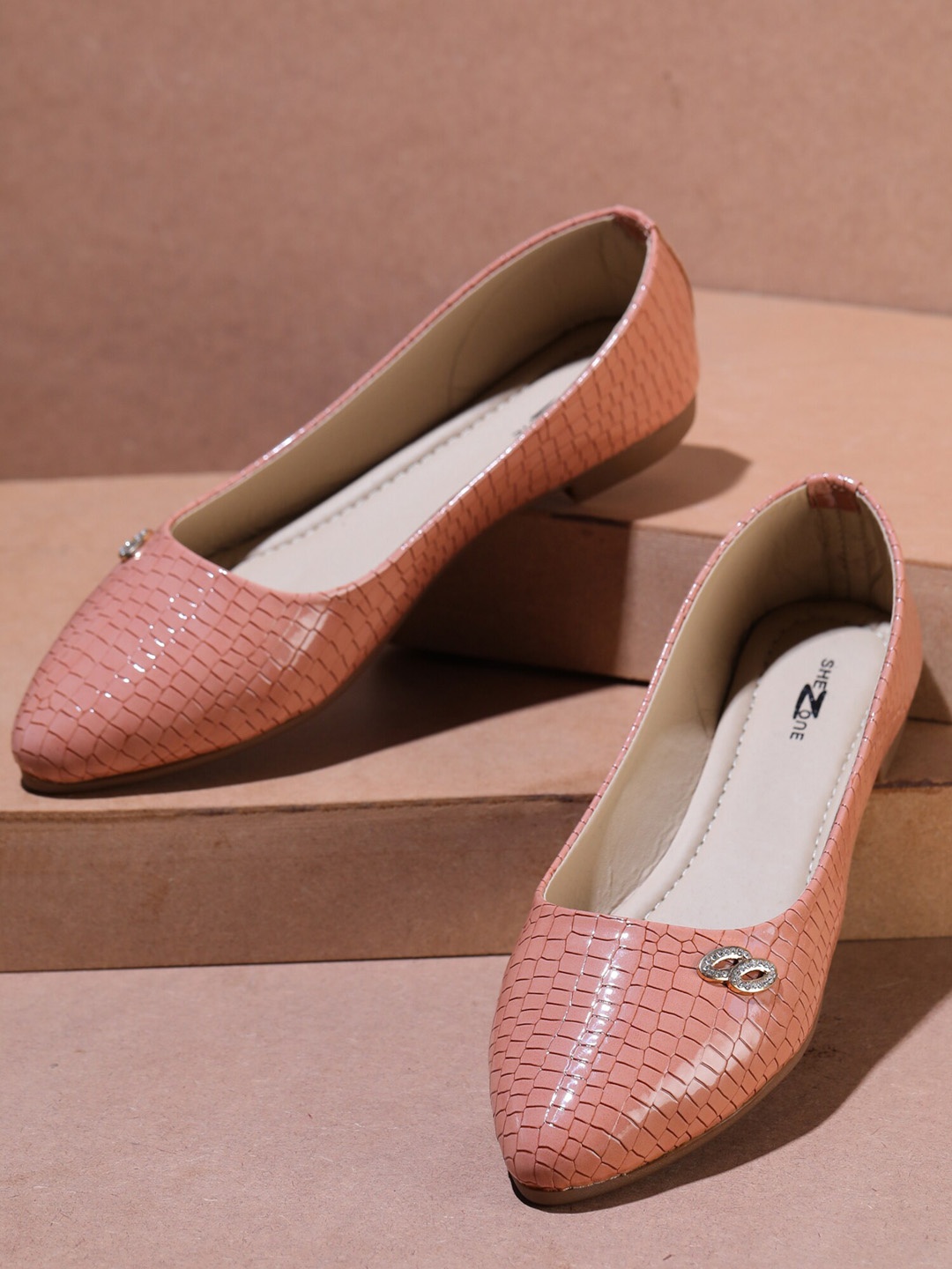 

Shezone Women Peach-Coloured Ballerinas with Buckles Flats