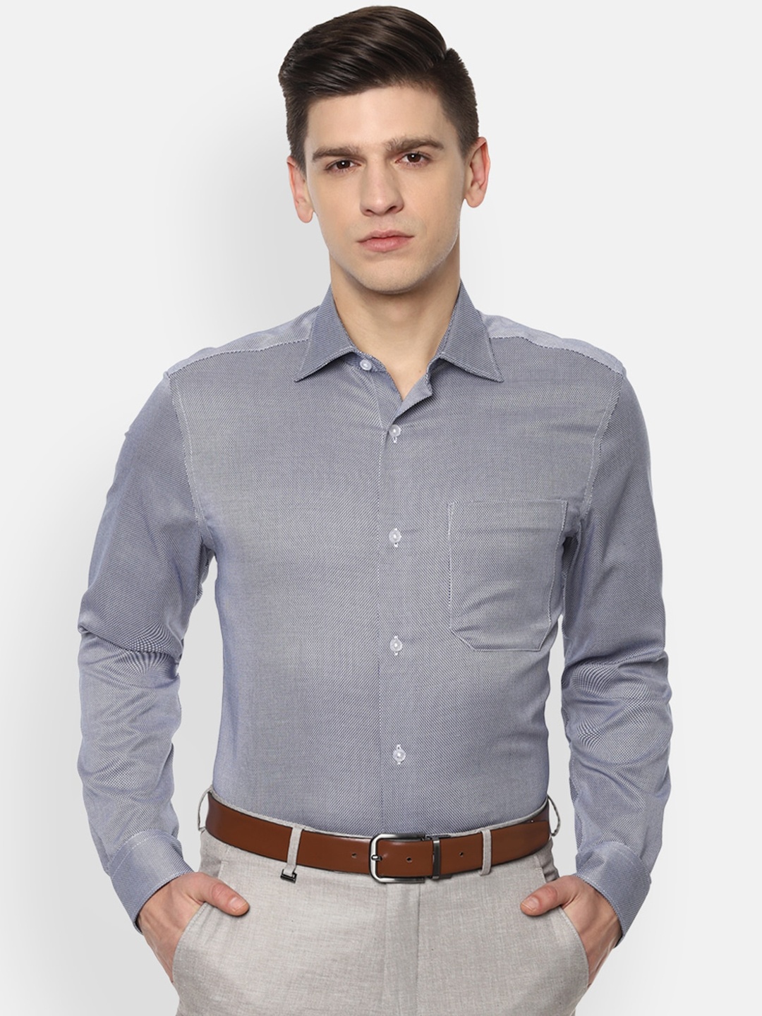 

Louis Philippe Permapress Men Grey Opaque Formal Shirt