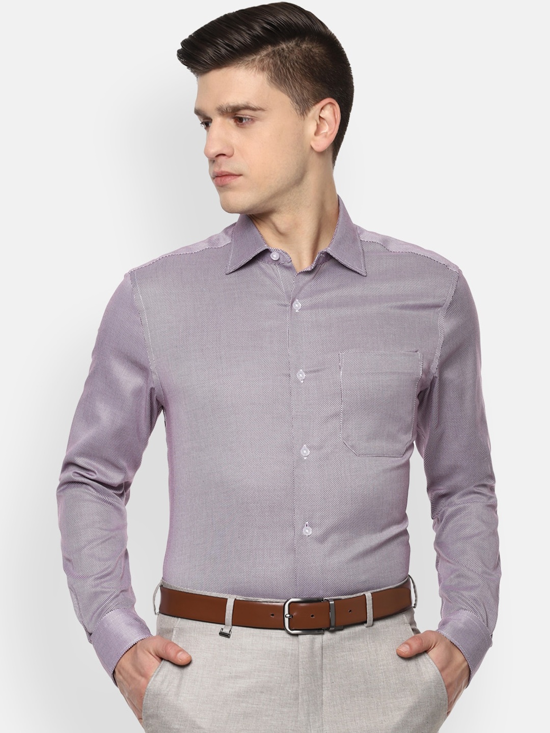 

Louis Philippe Permapress Men Purple Opaque Formal Shirt