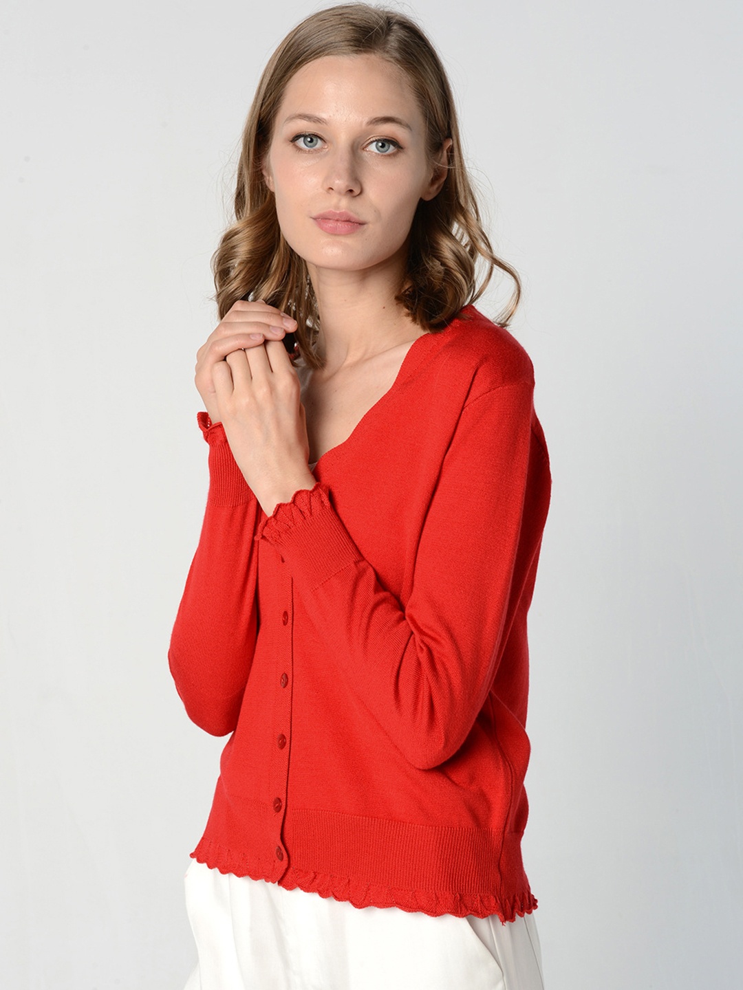 

URBANIC Women Red Solid Cardigan