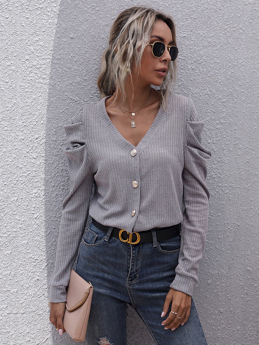 

URBANIC Women Grey Solid Cardigan Sweater