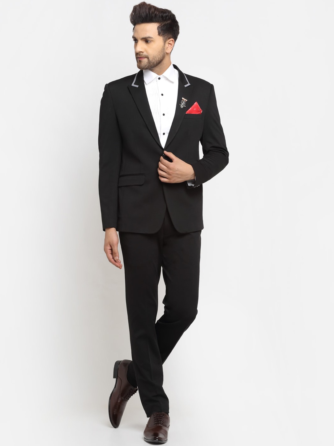 

LUXURAZI Men Black Solid Single-Breasted Two-Piece Casual Suit