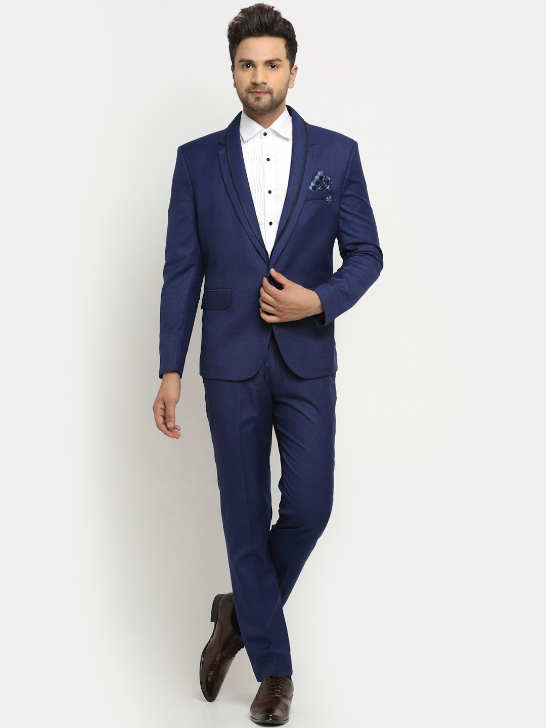 

LUXURAZI Men Blue Self-Design Single-Breasted 2-Piece Formal Suit