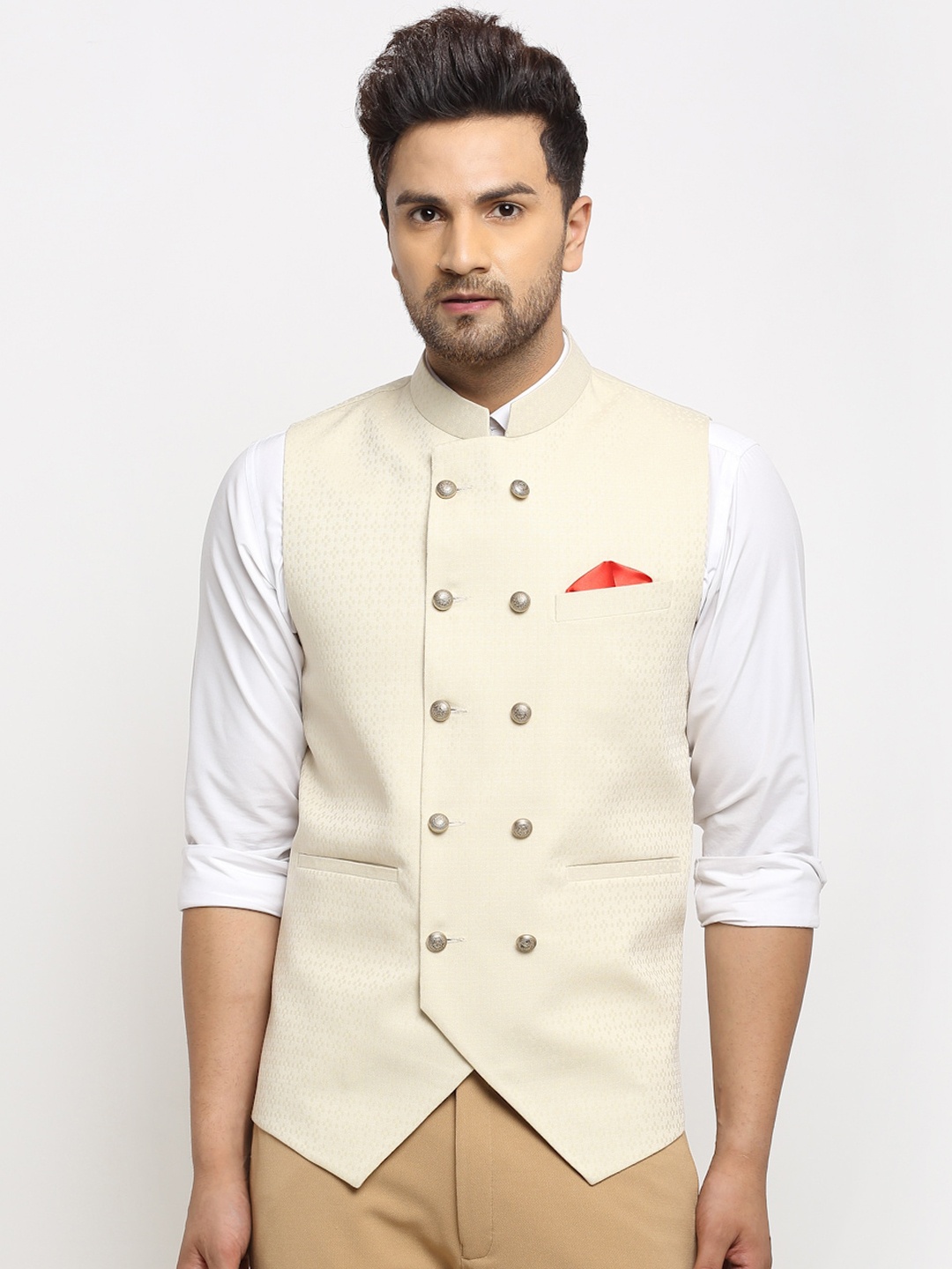 

LUXURAZI Men Beige Waistcoat