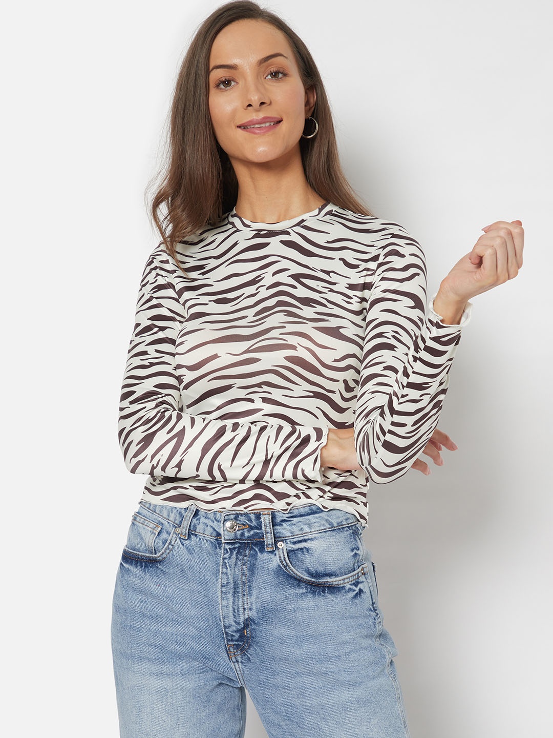 

URBANIC Women Black & White Printed T-shirt