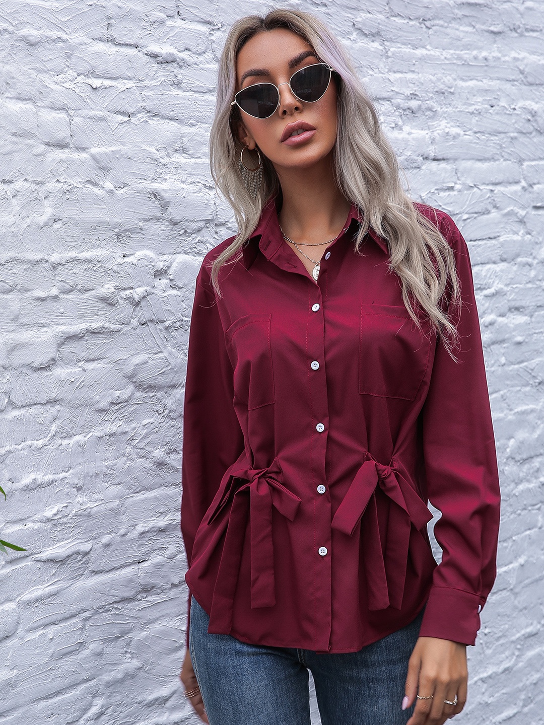 

URBANIC Women Maroon Opaque Casual Shirt