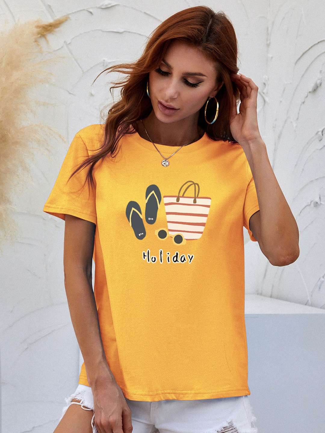 

URBANIC Yellow Pure Cotton Printed Top