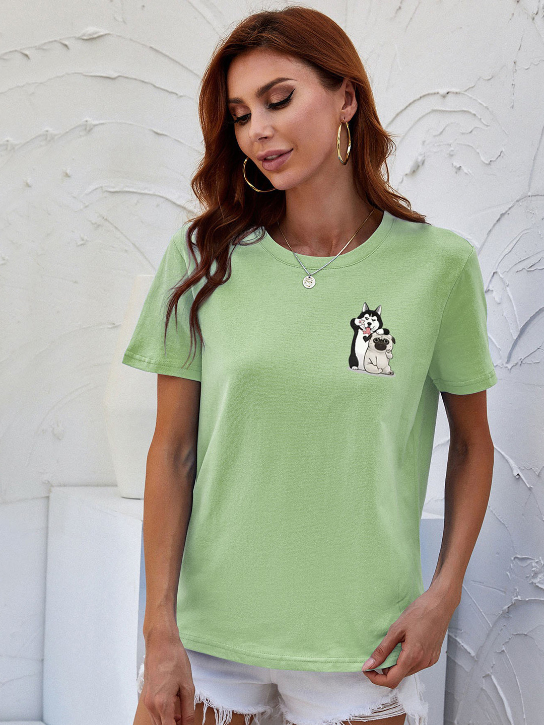 

URBANIC Women Green Pure Cotton T-shirt