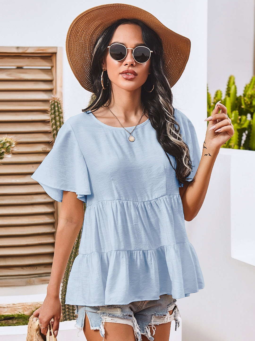 

URBANIC Blue Tiered A-Line Top