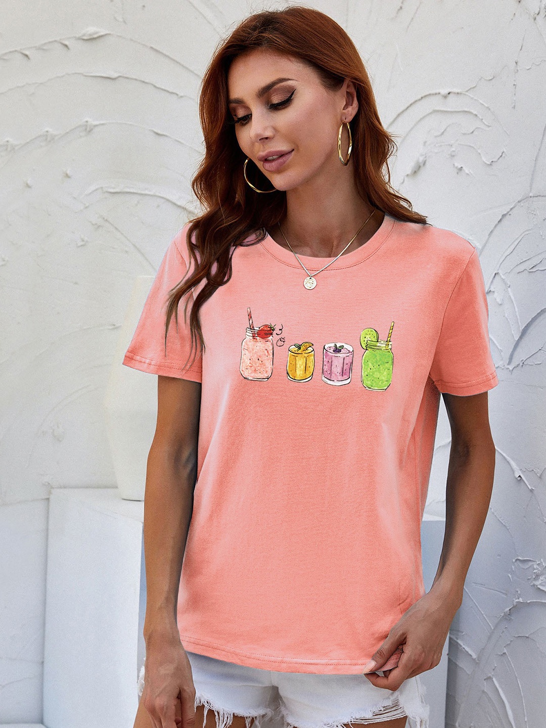 

URBANIC Women Pink Printed T-shirt