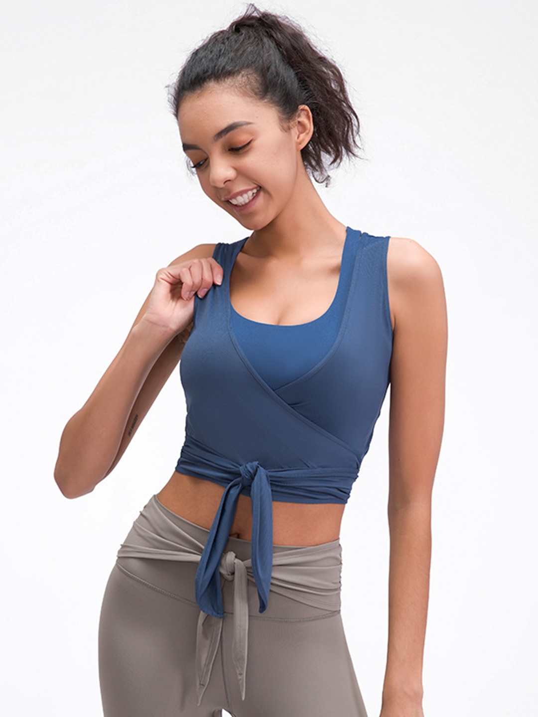 

URBANIC Women Navy Blue Solid Wrap Crop Top