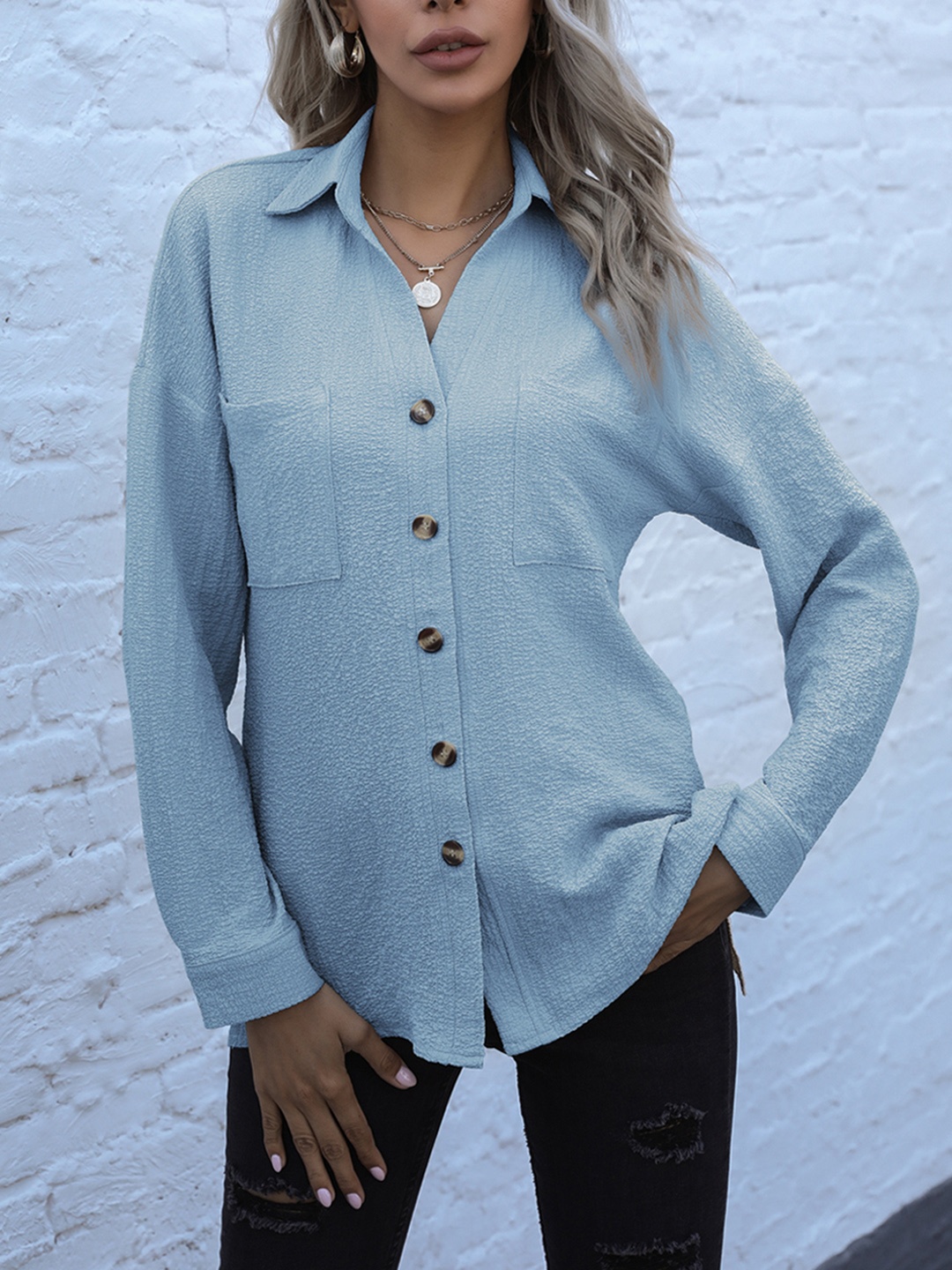 

URBANIC Women Blue Solid Casual Shirt