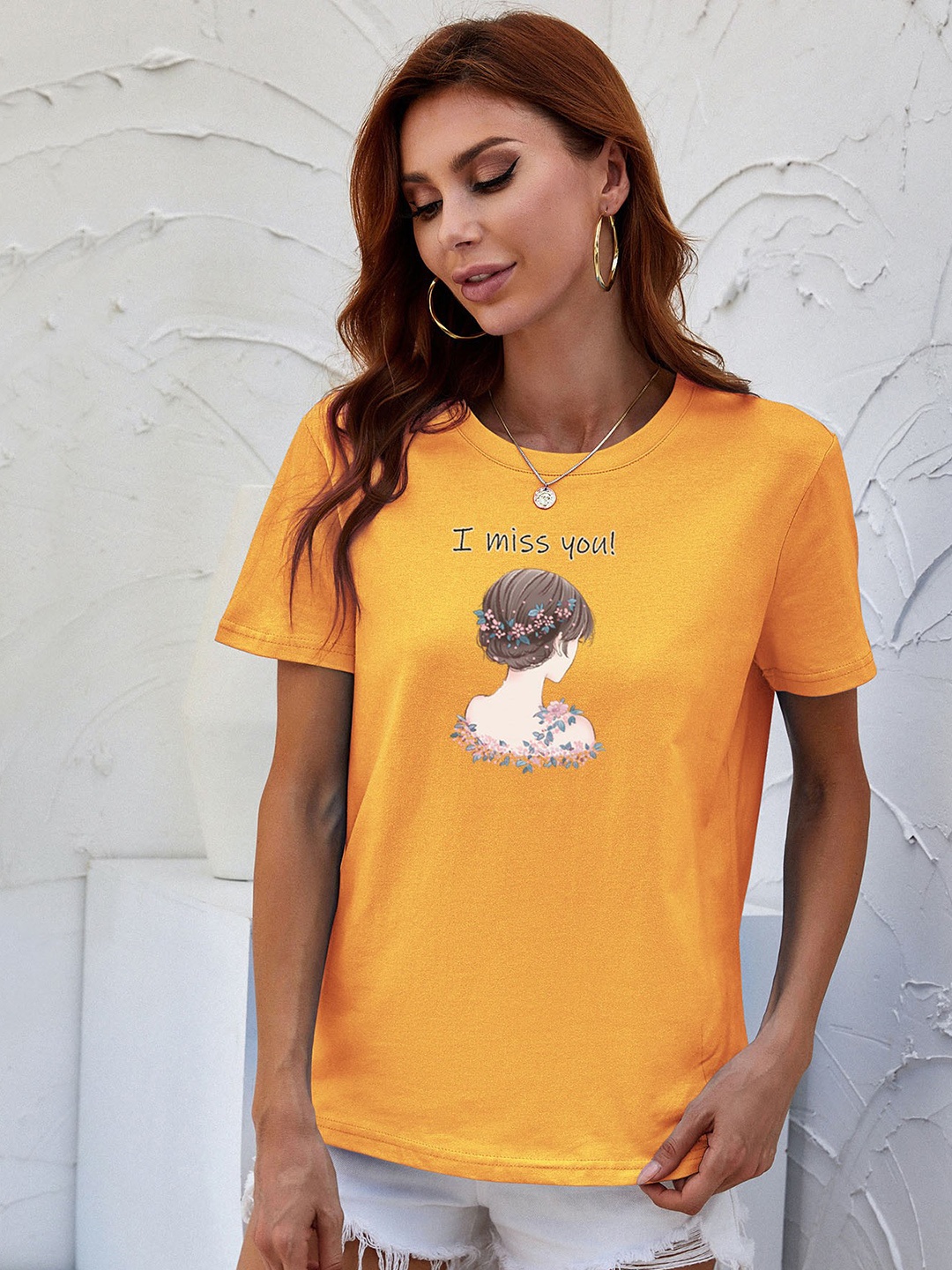 

URBANIC Women Yellow & White Cotton Floral Printed T-shirt
