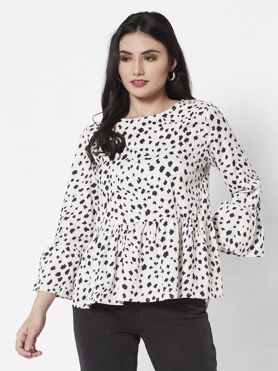 

URBANIC White & Black Animal Print A-Line Top