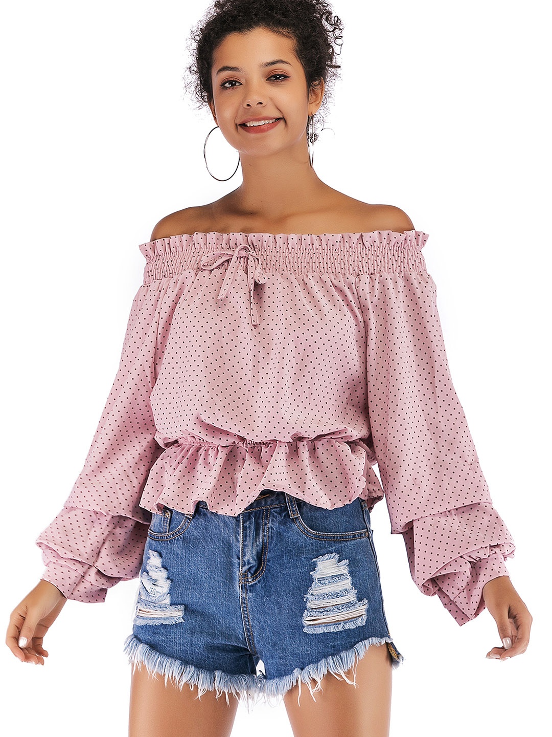 

URBANIC Pink Geometric Print Off-Shoulder Bardot Top