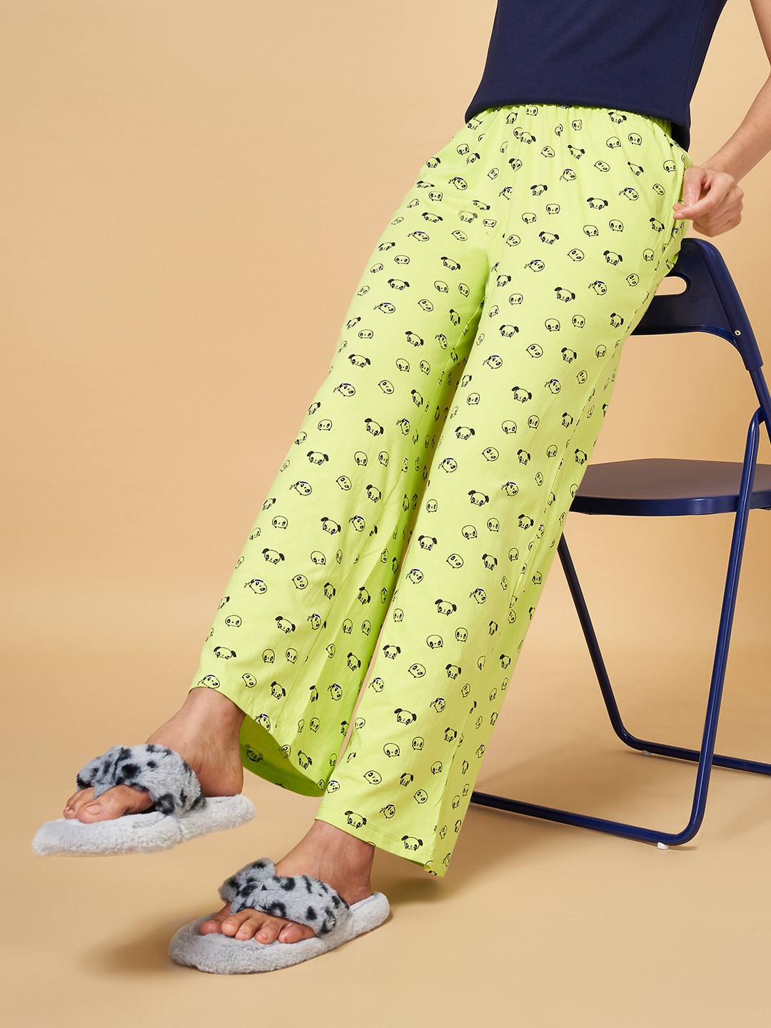 

People Women Lime Green Cotton Printed Lounge Pants