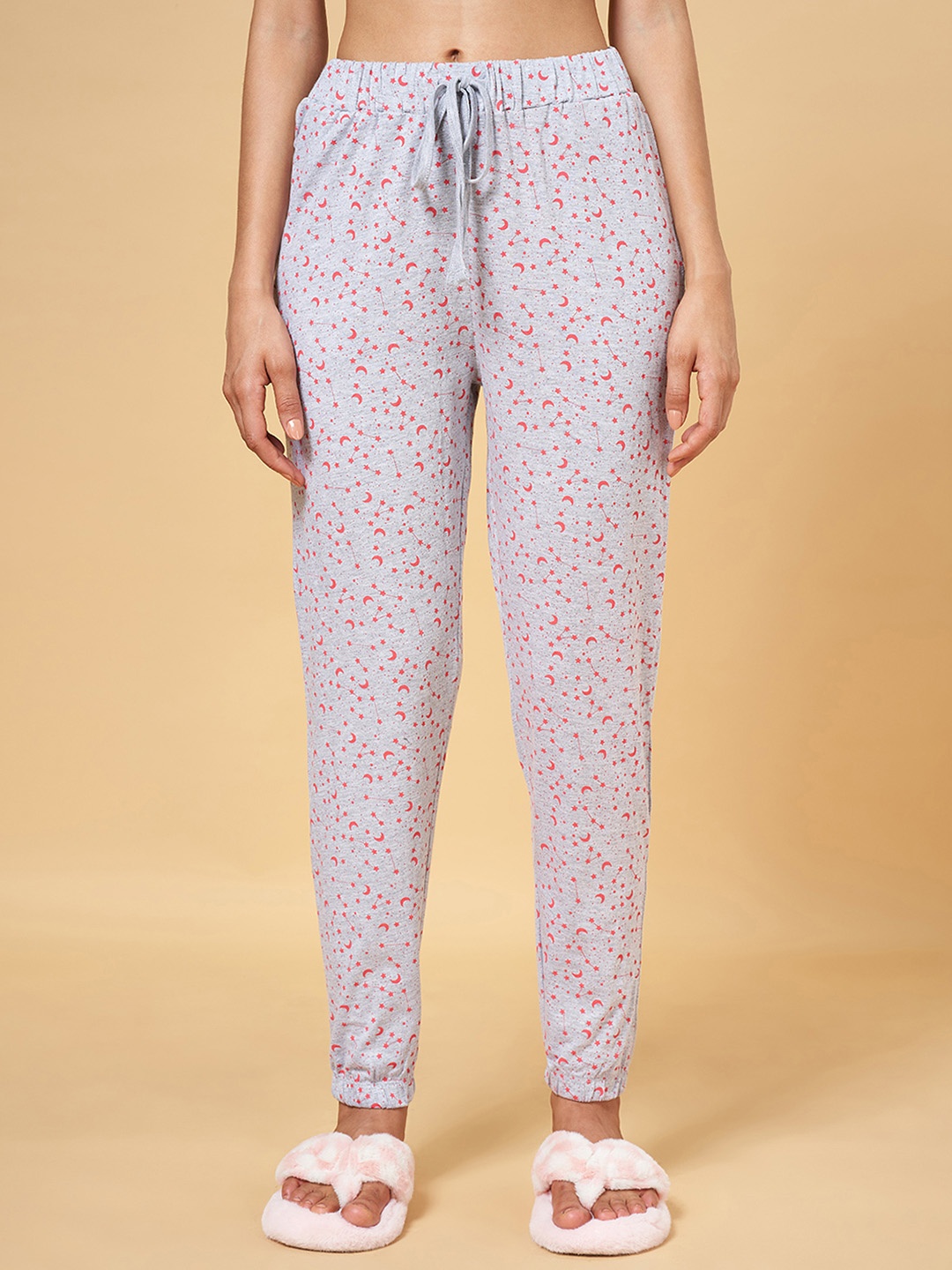 

People Women Grey & Orange Printed Lounge Pants
