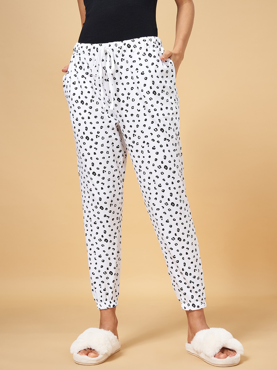 

People Women Printed Pure Cotton Lounge Pants, Off white