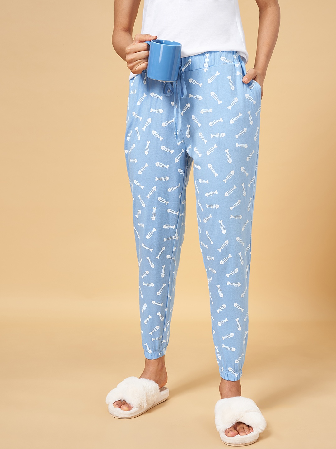 

People Blue & White Printed Pure Cotton Lounge Pants