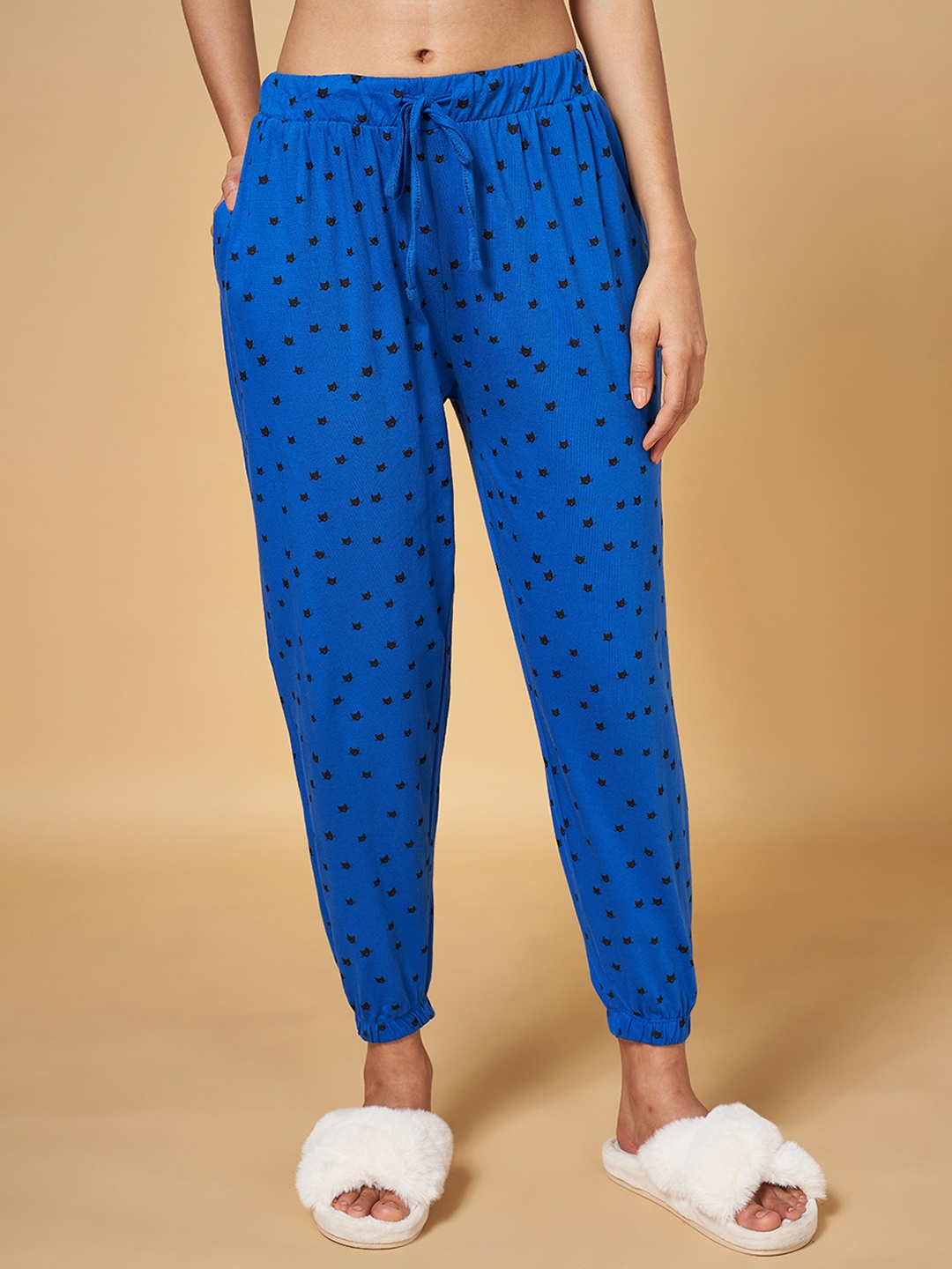 

People Women Blue Cotton Printed Lounge Pants