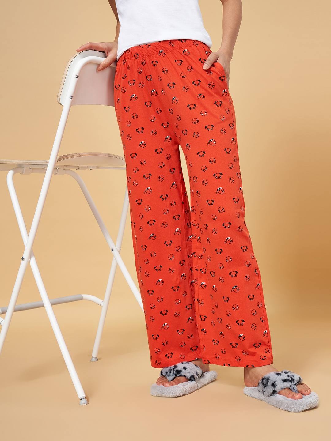 

People Orange & Black Printed Pure Cotton Lounge Pants