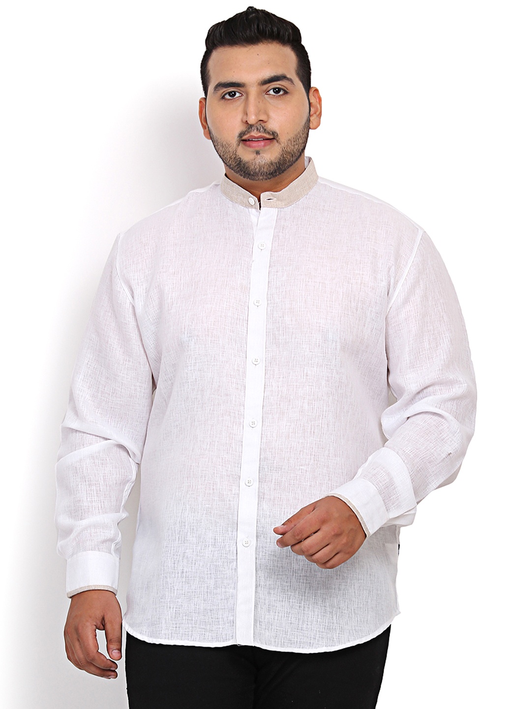 

John Pride Plus Size Men White Regular Fit Solid Casual Shirt