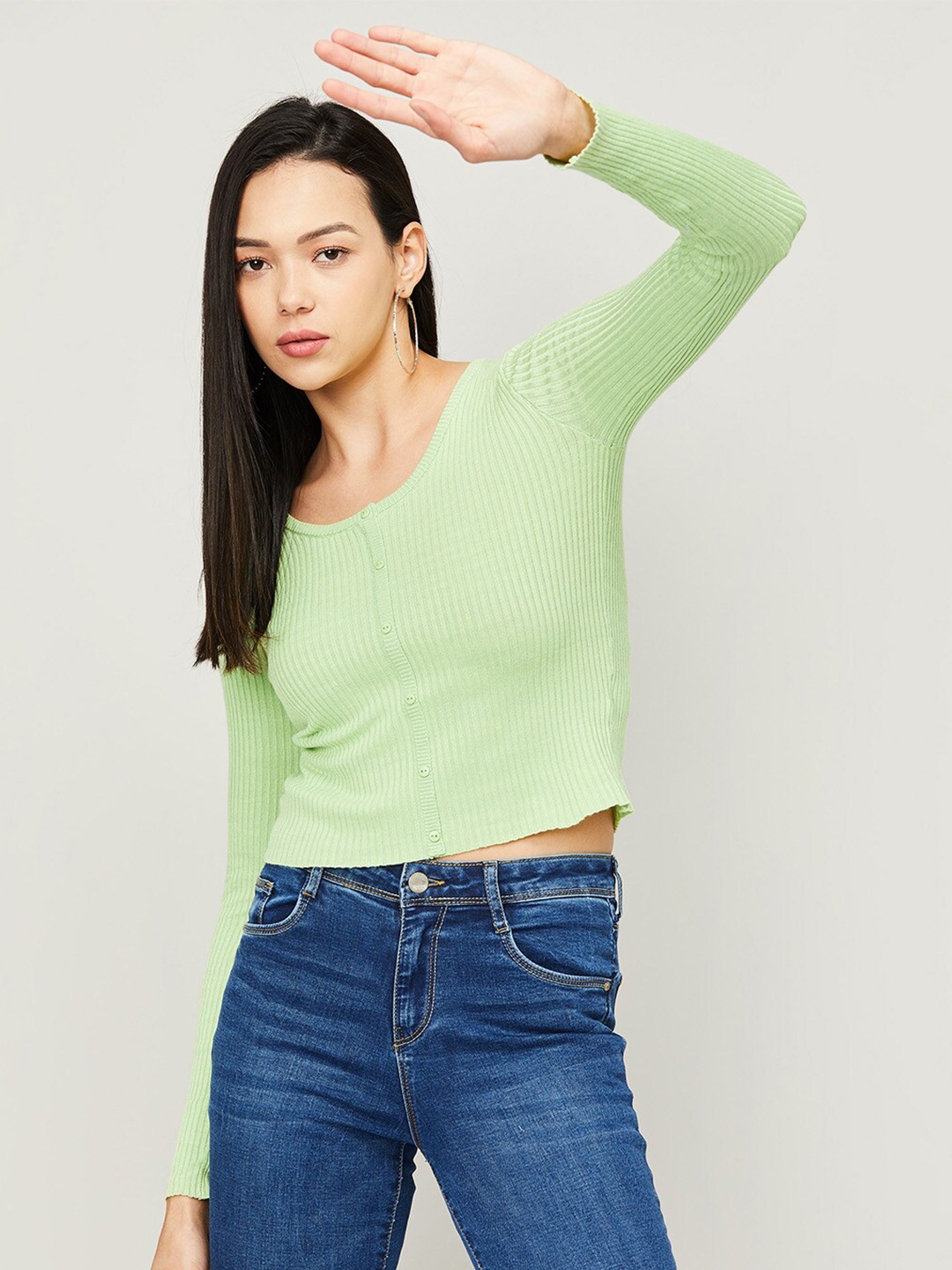

Ginger by Lifestyle Green Striped Fitted Top