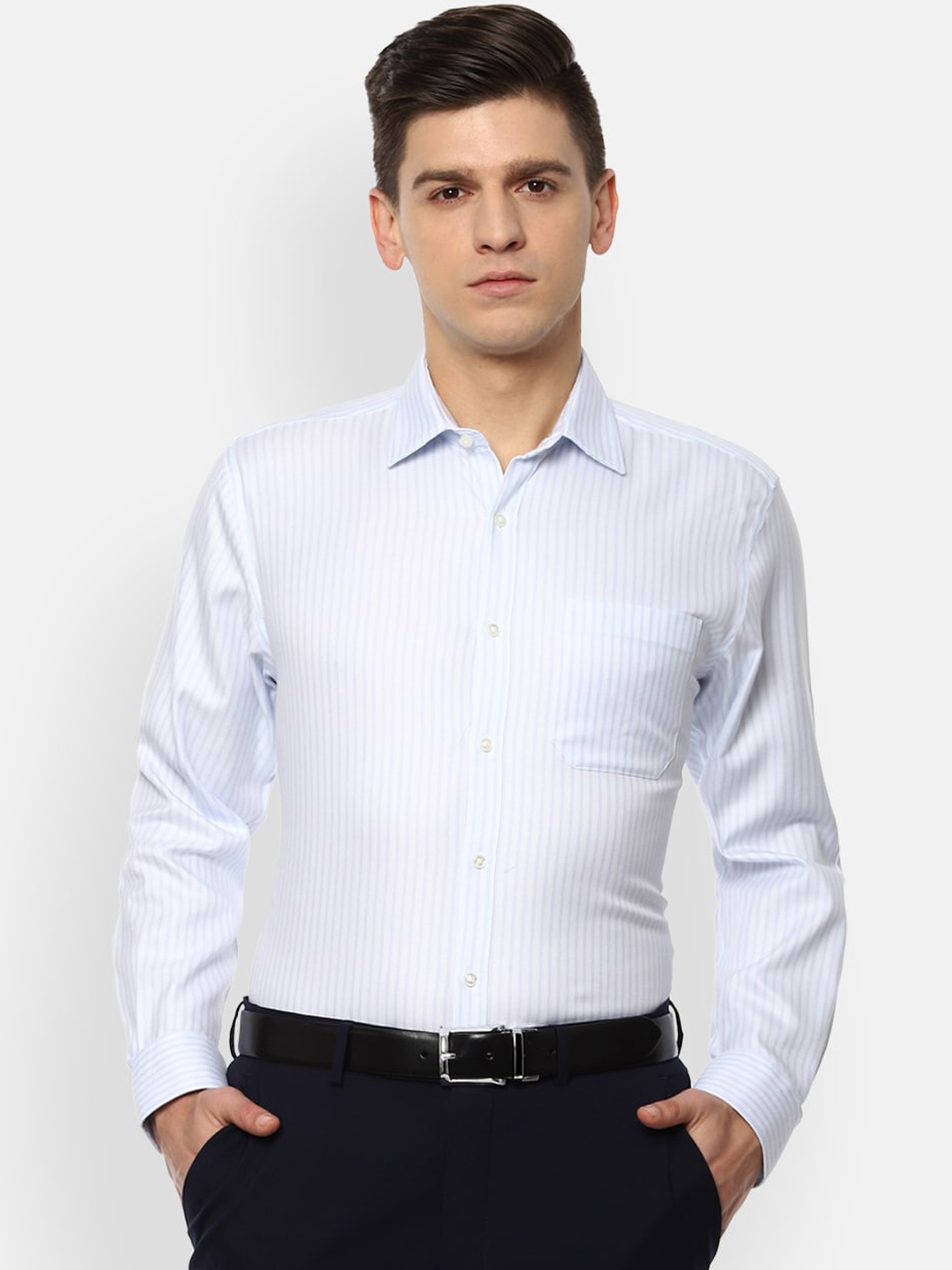 

Van Heusen Men Blue Opaque Striped Formal Shirt